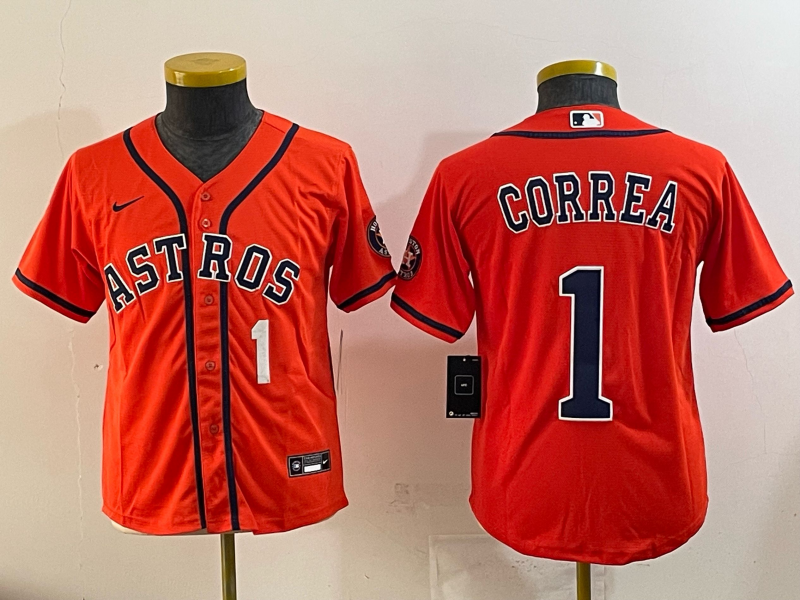 Women Houston Astros #1 Correa orange 2025 Nike MLB Jersey 008->women mlb jersey->Women Jersey